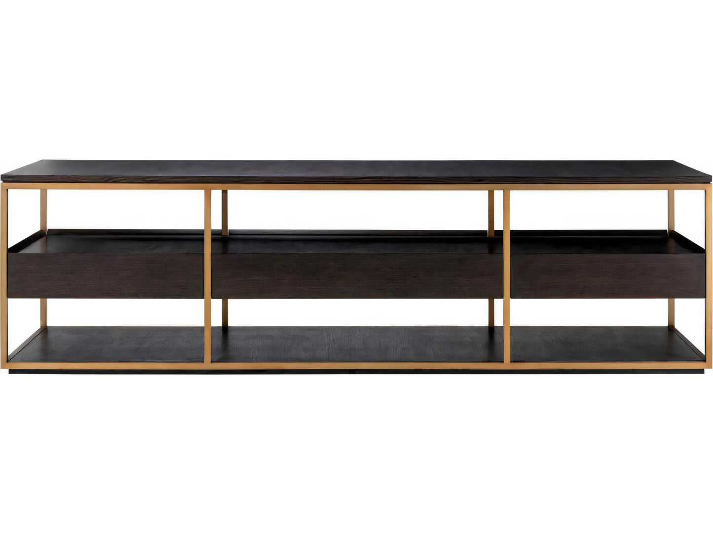 Parker L Mocha Straight Oak Veneer TV Cabinet with Brushed Brass Finish