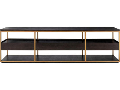Parker L Mocha Straight Oak Veneer TV Cabinet with Brushed Brass Finish