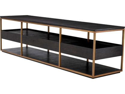 Parker L Mocha Straight Oak Veneer TV Cabinet with Brushed Brass Finish