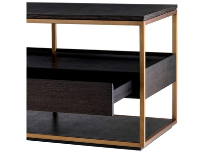Parker L Mocha Straight Oak Veneer TV Cabinet with Brushed Brass Finish