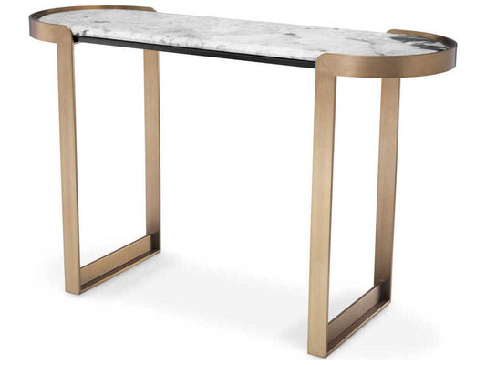 Fabio Rectangle Console Table in Brushed Brass and Barcelona Marble