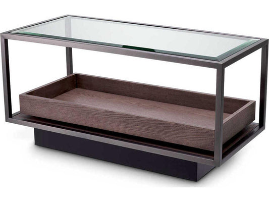 Roxton Rectangle Side Table with Bronze Finish and Grey Veneer