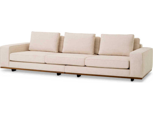 Aurora L 3-Seat Nuoro Beige Polyester Sofa with Button-Tufted Back