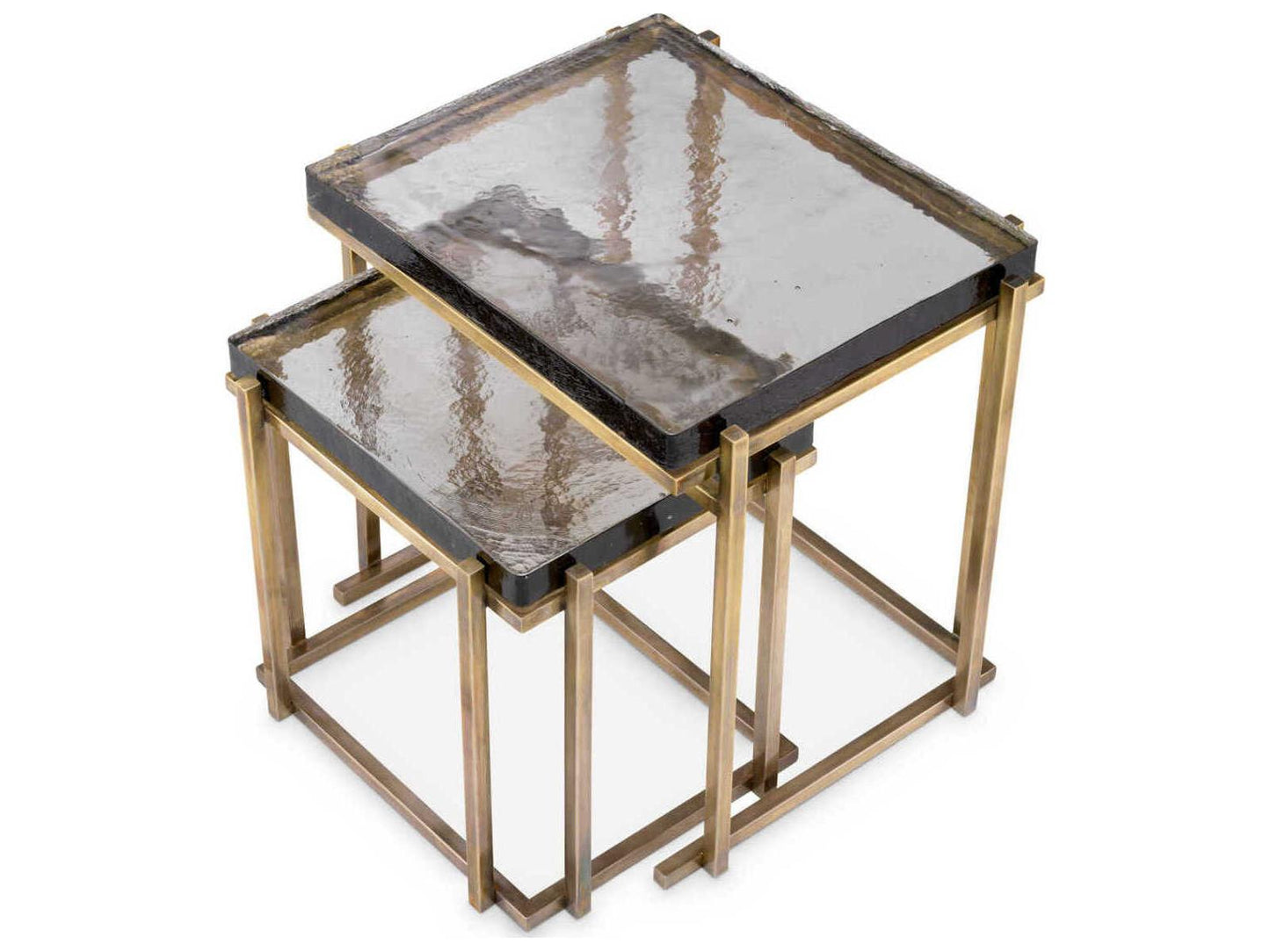 Niemeyer Set of 2 Glass Nesting Side Tables Vintage Brass