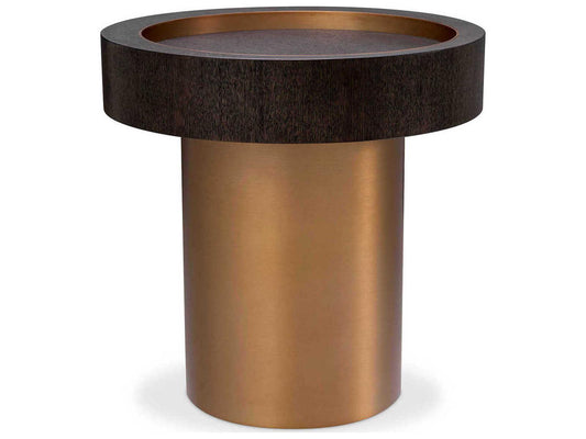 Otus Round Side Table Mocha Oak Veneer with Brushed Brass Finish