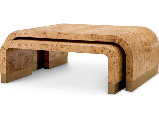 Quinton Rectangle Coffee Table Set of 3 in Light Brown Mappa Burl Veneer