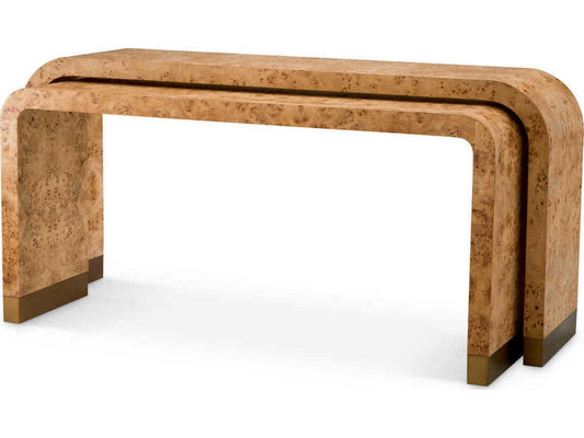 Quinton Light Brown Mappa Burl Veneer Set of 2 Console Table
