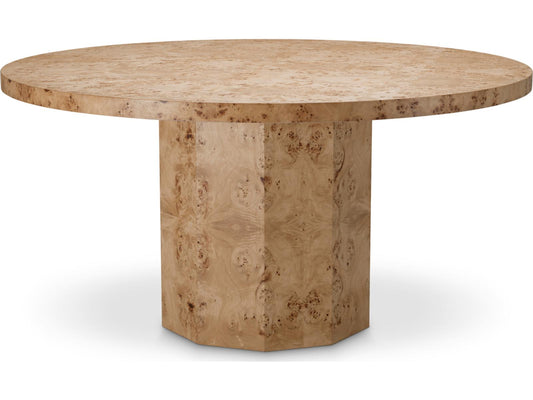Kingsgrove Round Dining Table in Light Brown Mappa Burl Veneer
