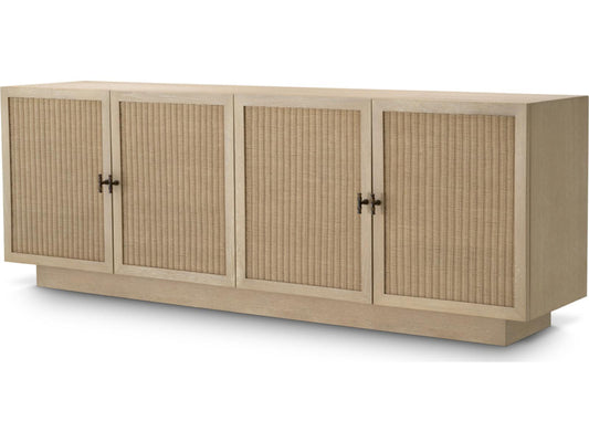 Borchard 86 Inch Oak Wood Sideboard with Woven Rattan