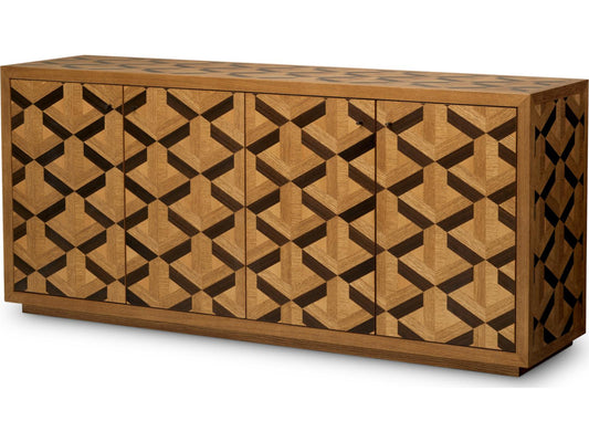 Rubicon 71-Inch Oak Wood Veneer Sideboard with Inlay Pattern