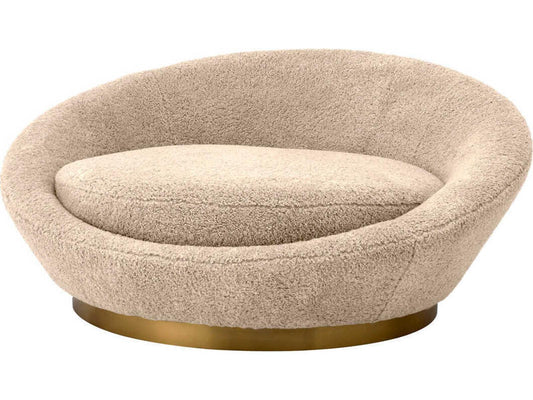 Duardo 2-3 Seat Round Sofa in Canberra Sand with Brushed Brass Base