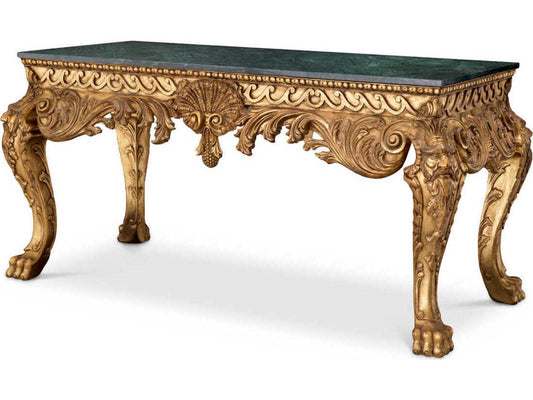 Matthias Rectangular Console Table Green Marble with Antique Gold Finish