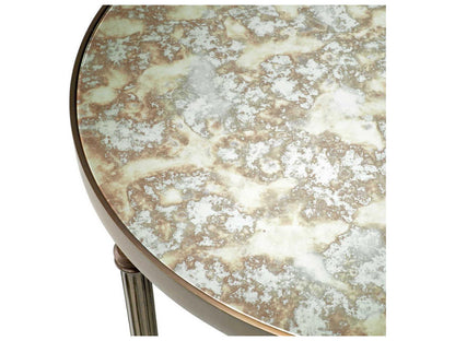 Bowery Round End Table with Antique Mirror Glass and Bronze Finish