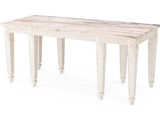 Croome Court Rectangle Console Table with Marble Top Antique White Finish