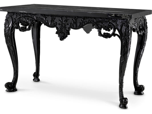 Cadwalader Demilune Console Table with Black Marble and Black Finish