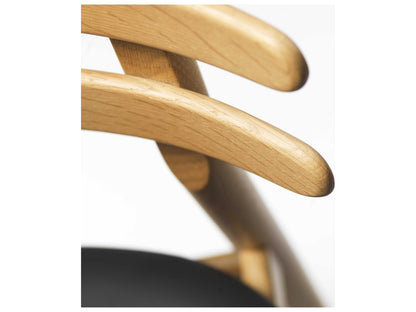 J48 Oak Wood Black Leather Armless Dining Chair