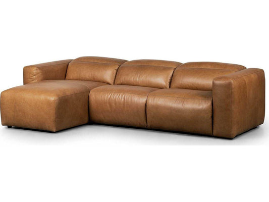 Norwood Radley Power Recliner 3-Piece Leather Sectional Sofa with LAF Chaise in Sonoma Butterscotch