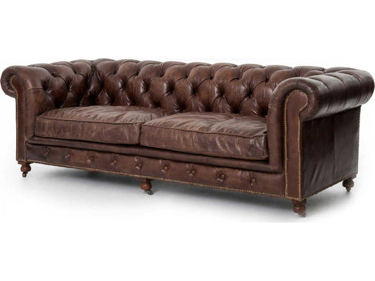 Carnegie 3-Seat Top-Grain Leather Chesterfield Sofa in Cigar Brown