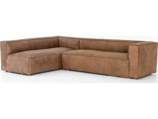 Carnegie Nolita 2-Piece Right Arm Facing Top Grain Leather Sectional Sofa in Natural Washed Sand