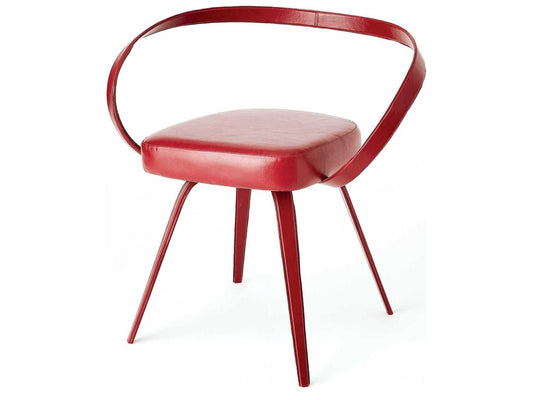 Leather Red Upholstered Arm Dining Chair with Iron Frame
