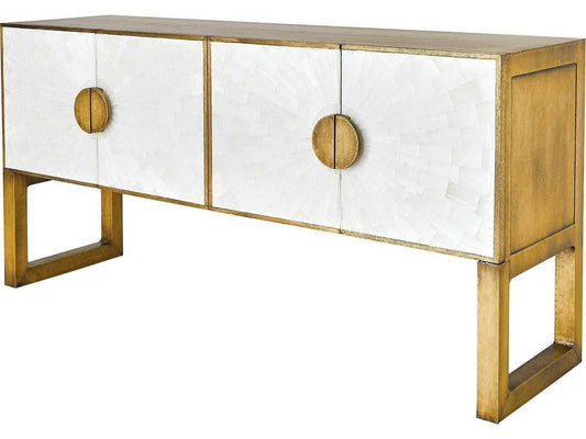 Gypsum Rectangular Console Table with Selenite and Antique Brass