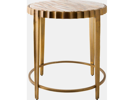 Liberty Round Marble Vintage Brass Natural End Table