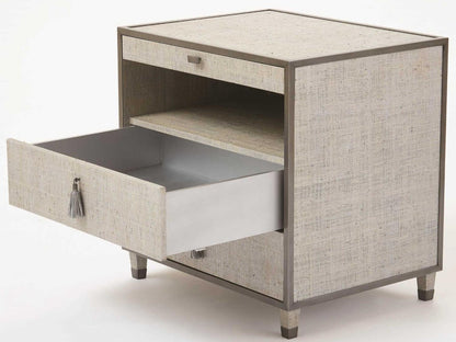 Argento 3-Drawer Nightstand in Silver Raffia and Pewter Trim
