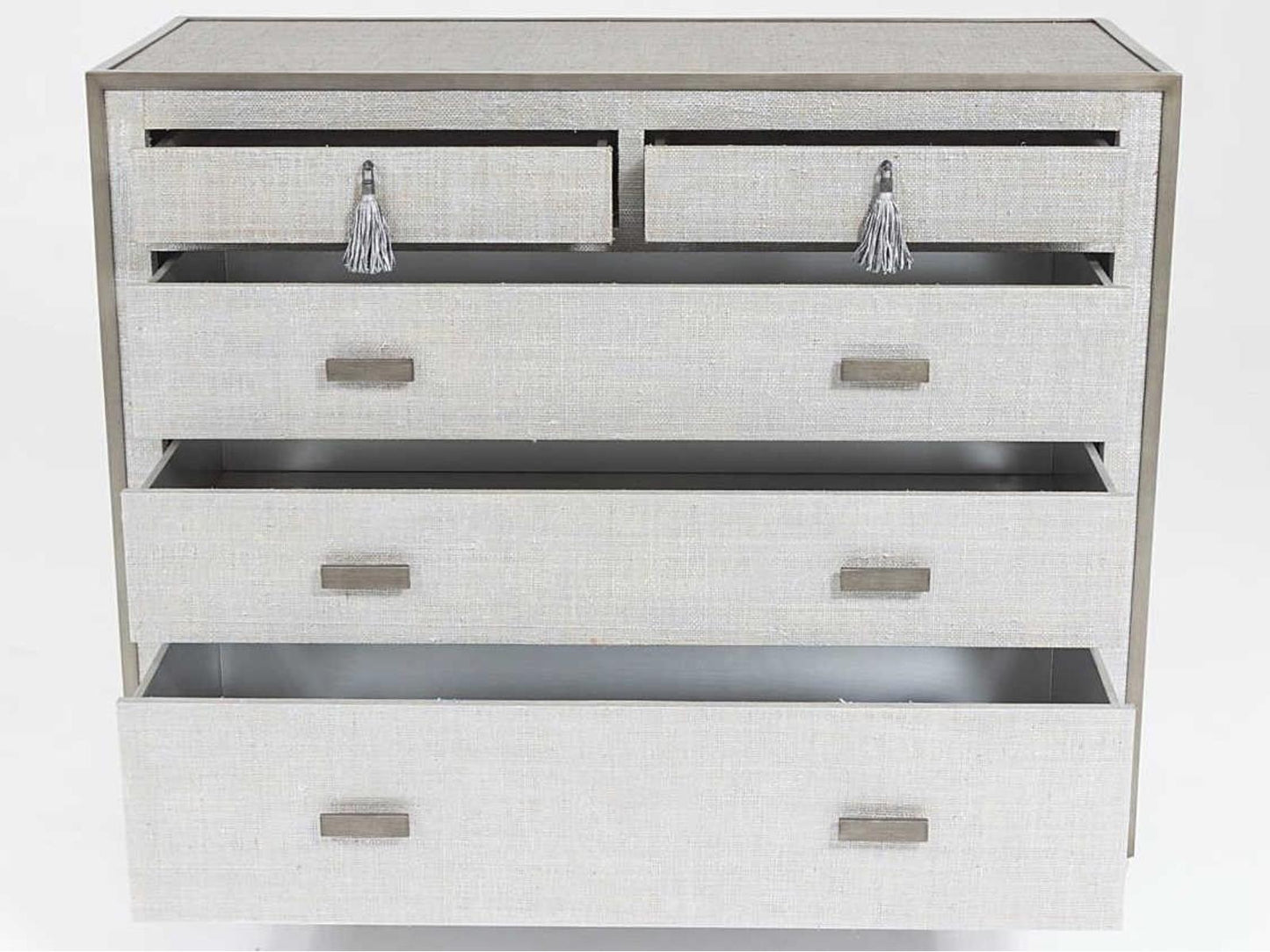 Argento 5-Drawer Chest with Silvered Raffia and Pewter Trim