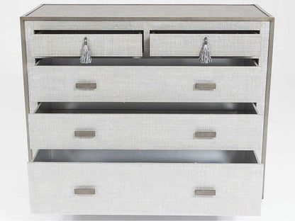 Argento 5-Drawer Chest with Silvered Raffia and Pewter Trim