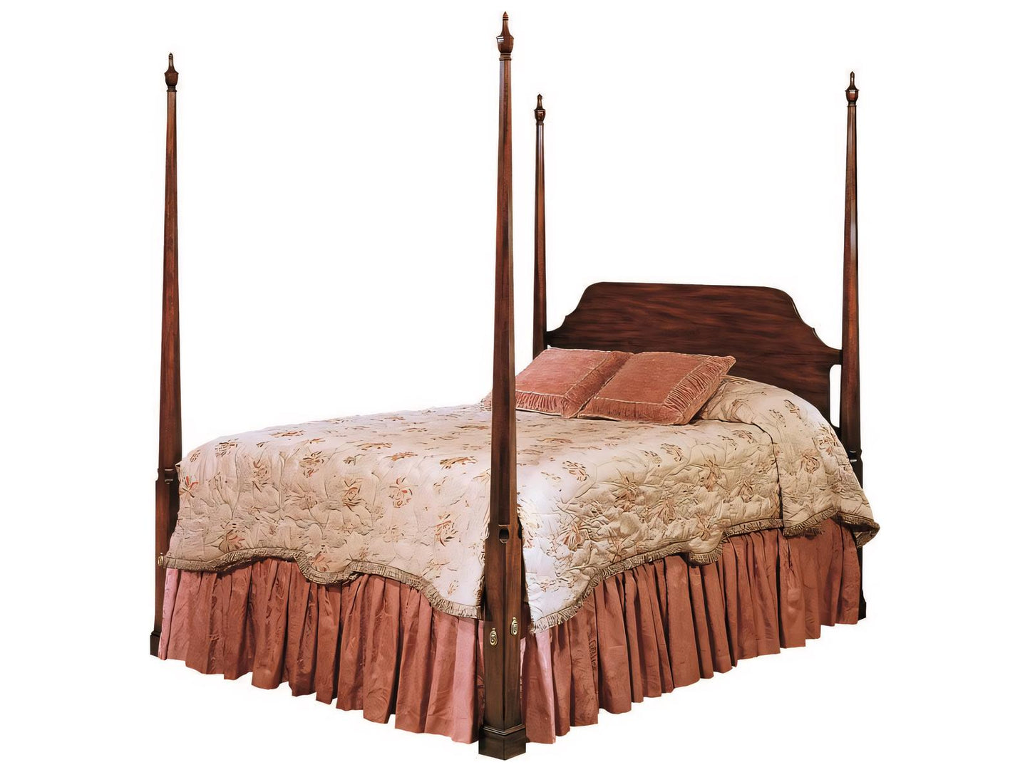 King Poster Bed in Cherry Mahogany Wood with Pencil Posts