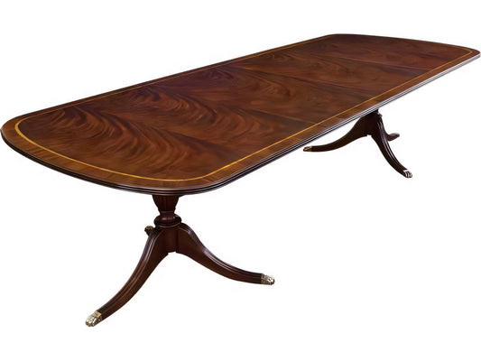 Extendable Rectangular Wood Dining Table with Double Pedestals
