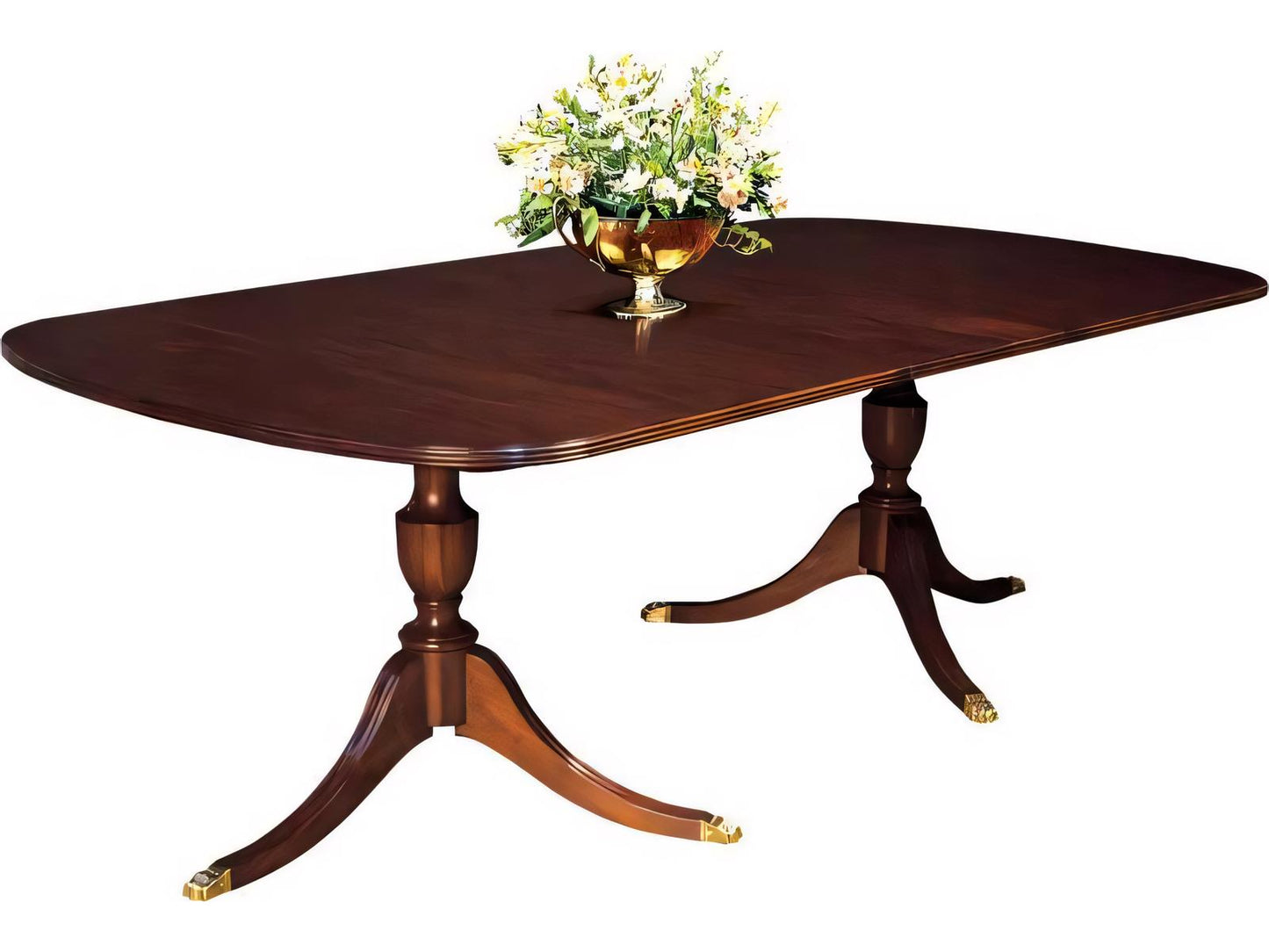 Extendable Rectangular Wood Dining Table with Double Pedestals