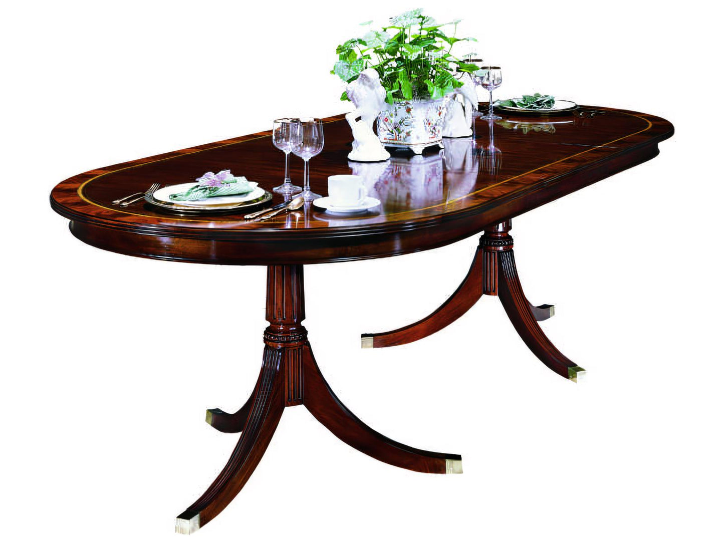 Extendable Oval Wood Dining Table with Inlaid Mahogany Veneer