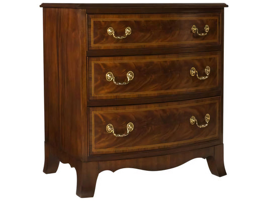 3-Drawer Bowfront Mahogany Wood Nightstand