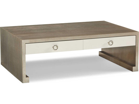 Trellis Rectangular Wood Coffee Table with Two Drawers in Silver Fox