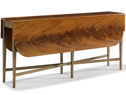 East Side West Side Console Table Bleached Crotch Mahogany and Aged Platinum Base