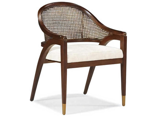 Journey The World Panama Oak Wood Arm Dining Chair with Cane Back and Brass Accents