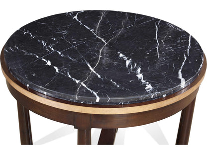 Journey The World Round Stone End Table with Black Tie Lacquer Finish