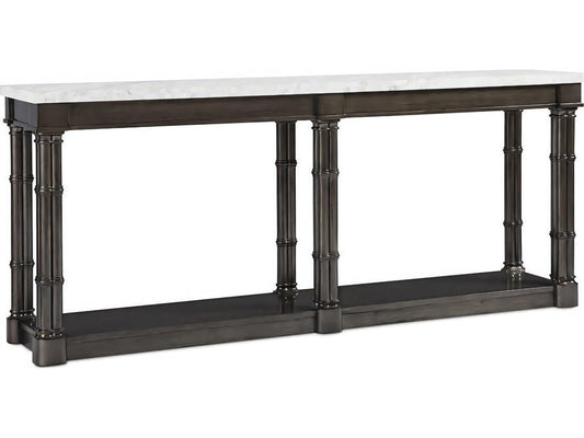 Reimagine Rectangular Console Table with Volakas Stone Top and Black Nickel Finish