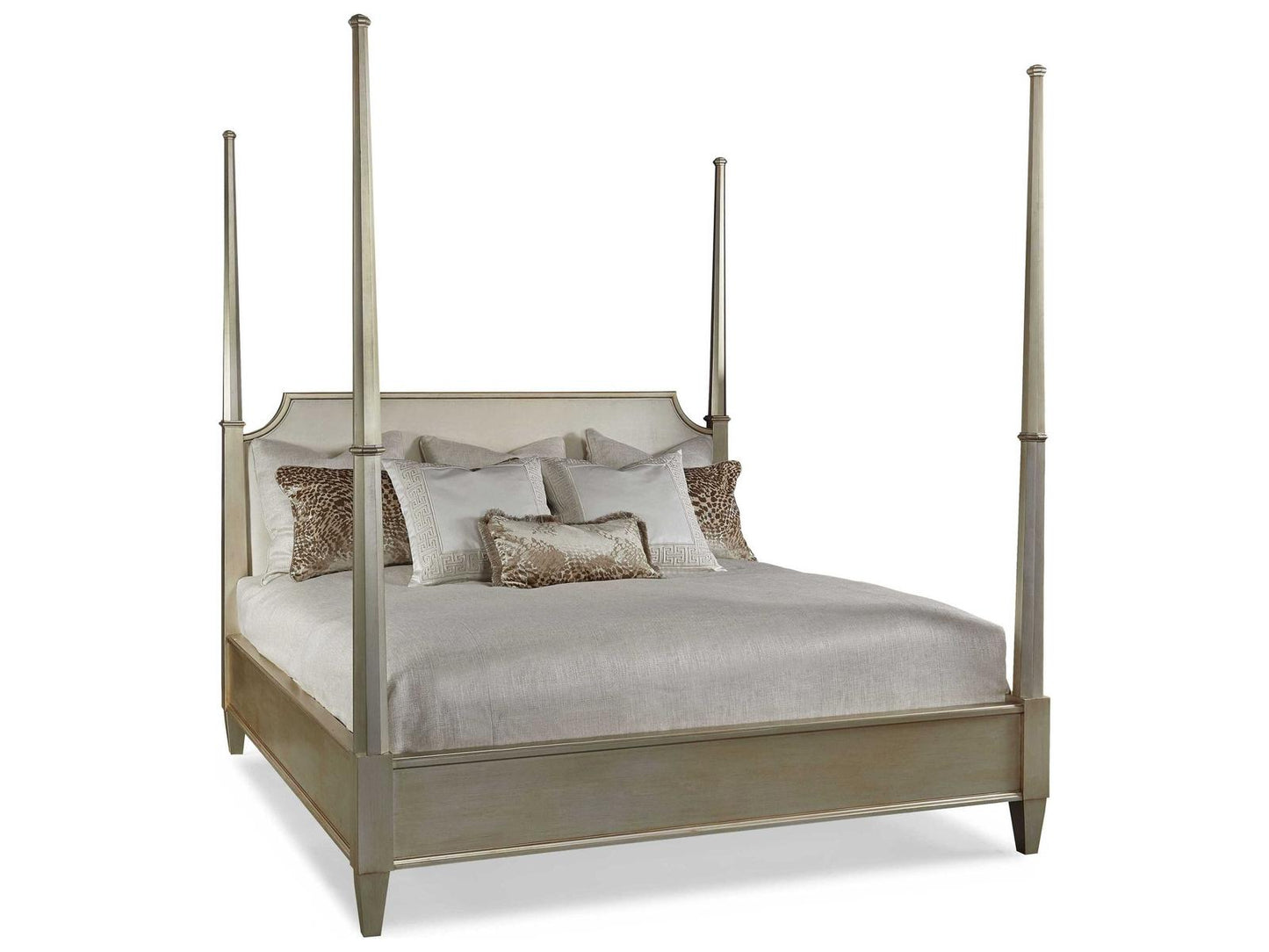 Innovation King Upholstered Four Poster Bed Platinum Gray Cherry Wood