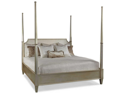 Innovation King Upholstered Four Poster Bed Platinum Gray Cherry Wood