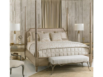 Innovation King Upholstered Four Poster Bed Platinum Gray Cherry Wood