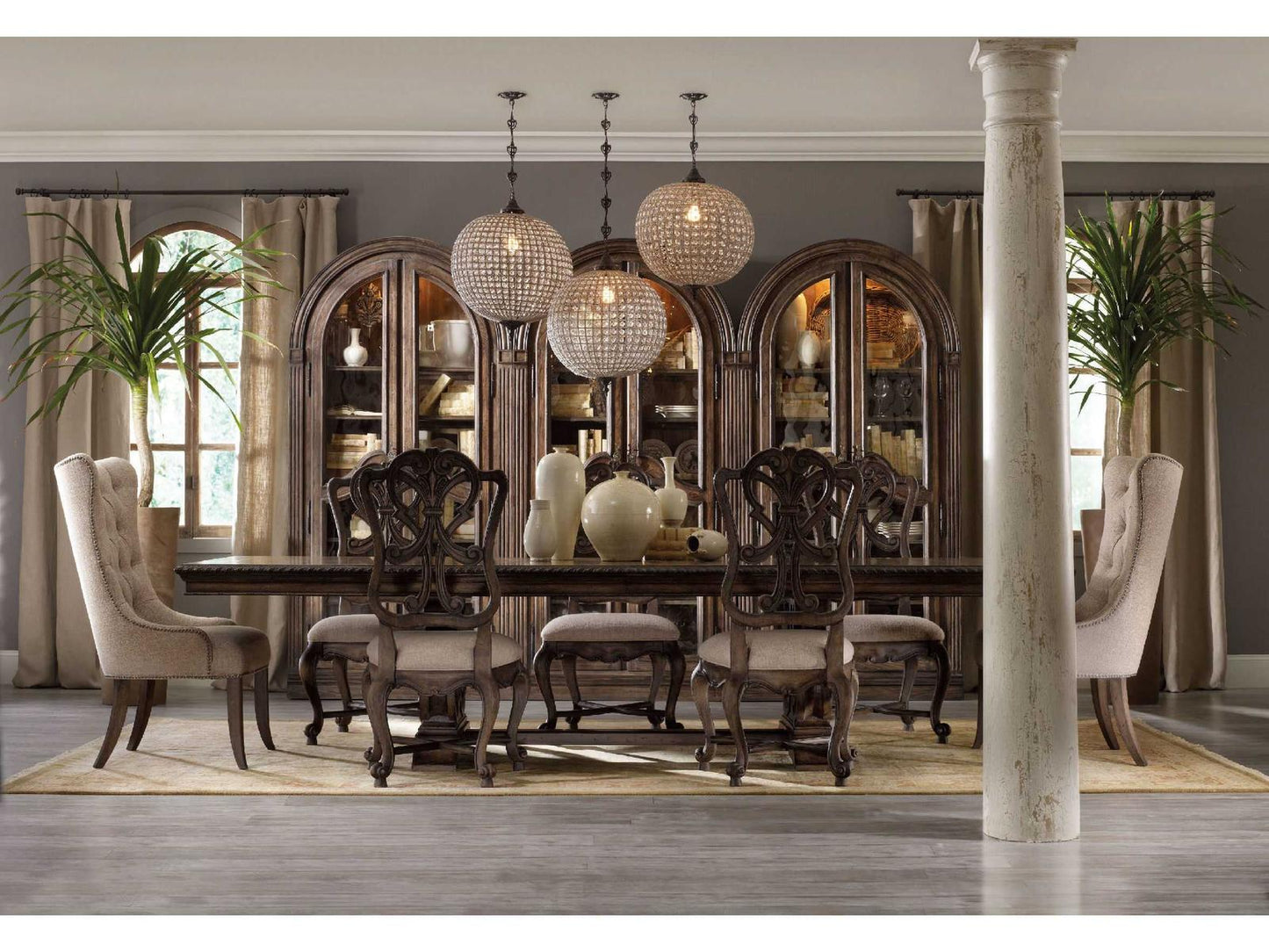 Rhapsody 88-128 Inch Rectangle Dining Table Walnut Colored Rustic Finish