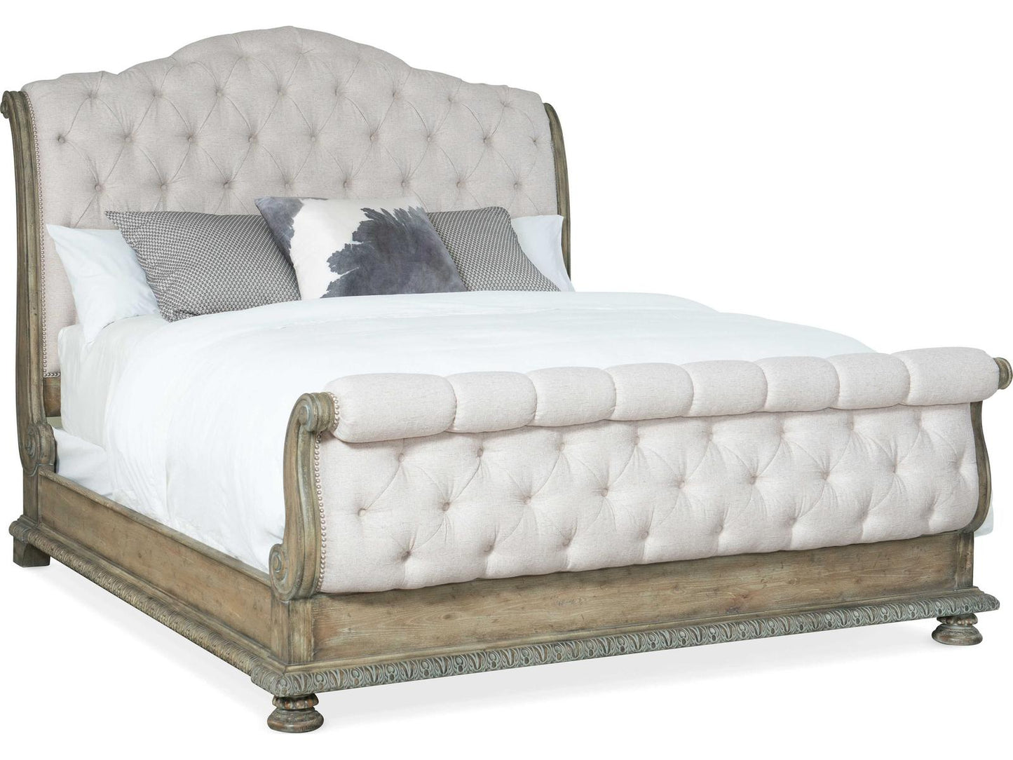 Castella King Tufted Bed in Natural Tan Performance Fabric