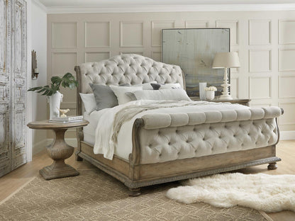 Castella King Tufted Bed in Natural Tan Performance Fabric