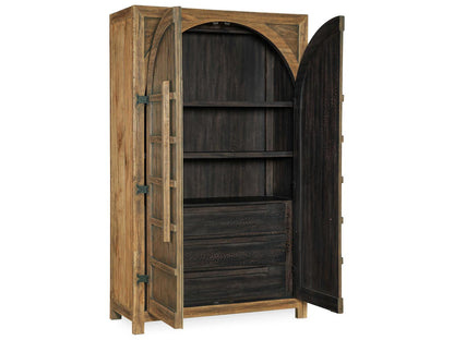 Big Sky Wardrobe Armoire in Vintage Natural Brown with Wood Bar Hardware