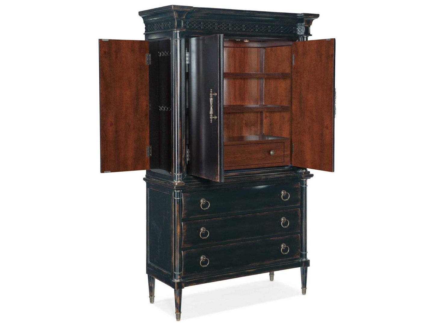 Charleston Jewelry Armoire in Black Cherry with Antique Bronze Hardware