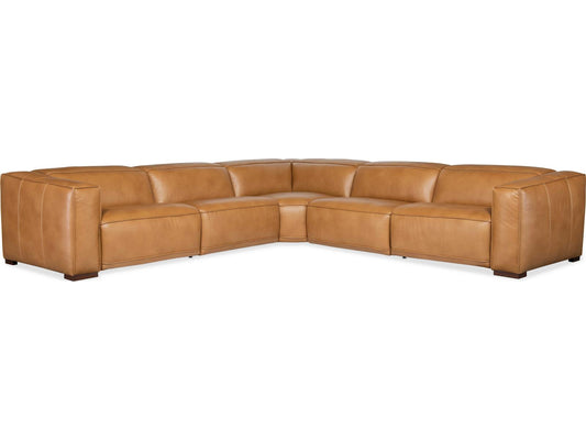 Fresco 5-Piece Power Reclining Leather Sectional in Brown