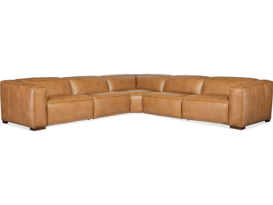 Fresco 5-Piece Power Reclining Leather Sectional in Zen Caramel