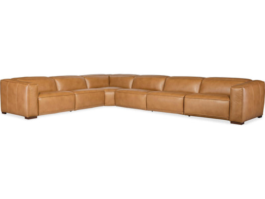Fresco 6-Seat Power Reclining Leather Sectional in Zen Caramel Brown